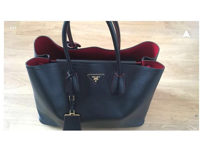 Prada Borsa Doppia Pelle Saffiano Doppia Nero Rosso - vista 2