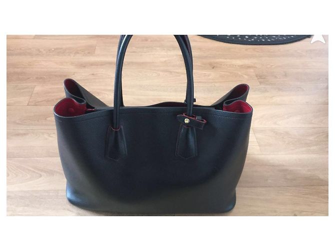 Prada Borsa Doppia Pelle Saffiano Doppia Nero Rosso - vista 3