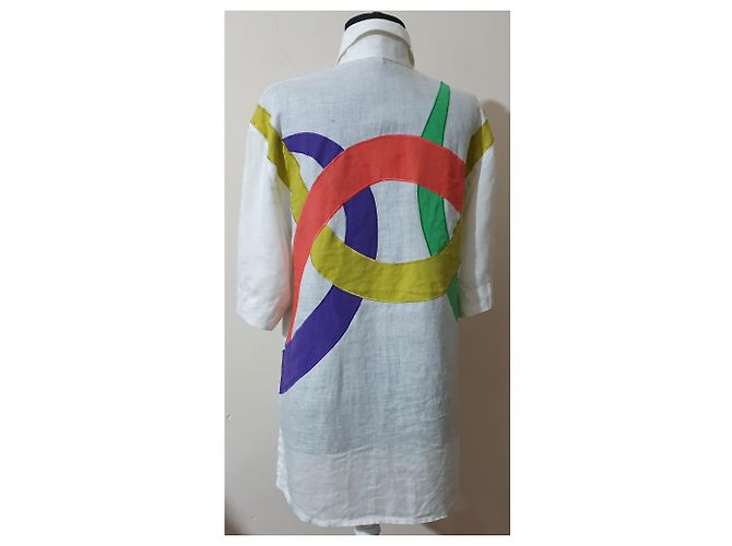 Vintage Camicia Oversize Jacques Britt Bianca in Lino Bianco Multicolore - vista 4