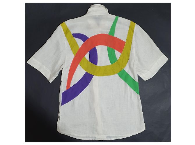 Vintage Camicia Oversize Jacques Britt Bianca in Lino Bianco Multicolore - vista 6