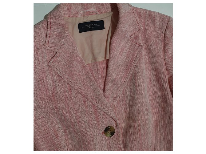 Blazer Weekend Max Mara Rosa Blanco Algodón Lino - vista 4