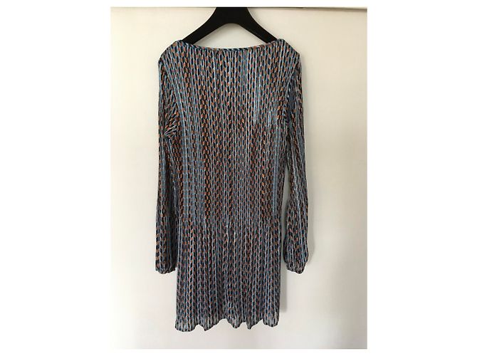 Abito midi Maje in cotone blu e bronzo - vista 3