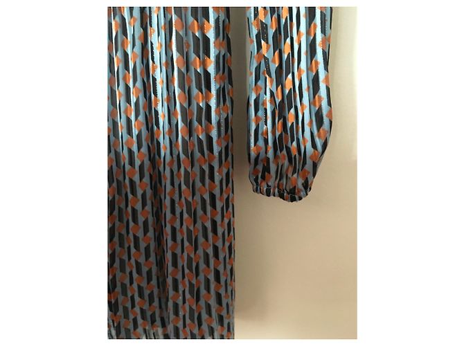 Abito midi Maje in cotone blu e bronzo - vista 4