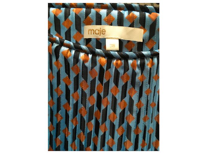 Abito midi Maje in cotone blu e bronzo - vista 5