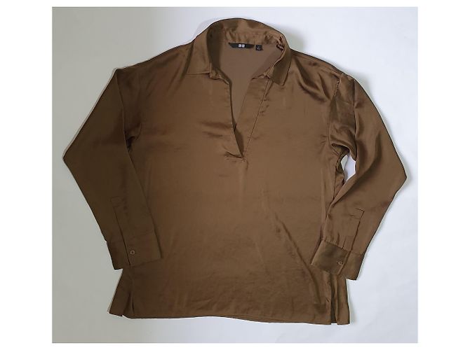 Blusa oversize Uniqlo marrone oro poliestere - vista 2