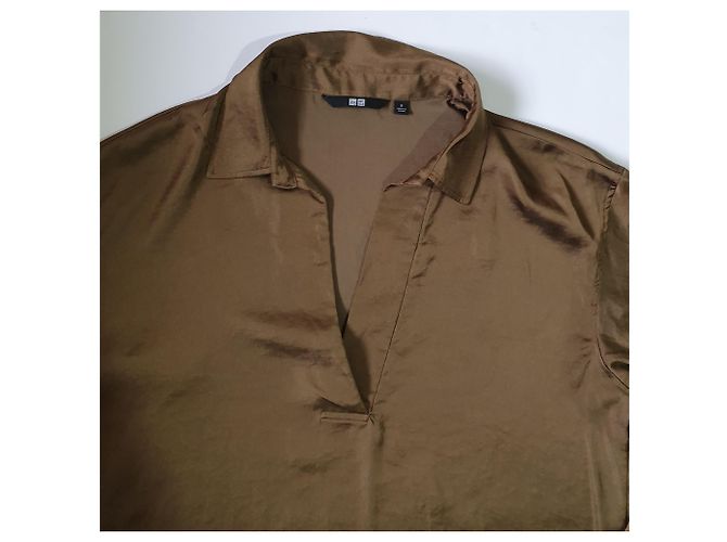 Blusa oversize Uniqlo marrone oro poliestere - vista 3