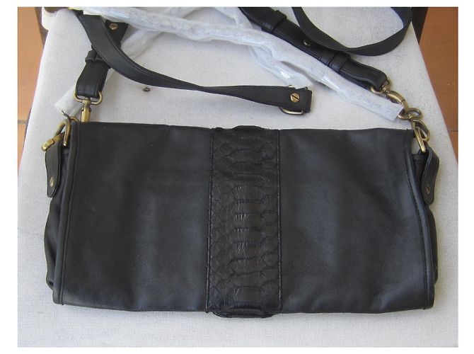 Autre Marque Borsa M.A.STONE Overhand in rettile nero lucido 30 cm - vista 2