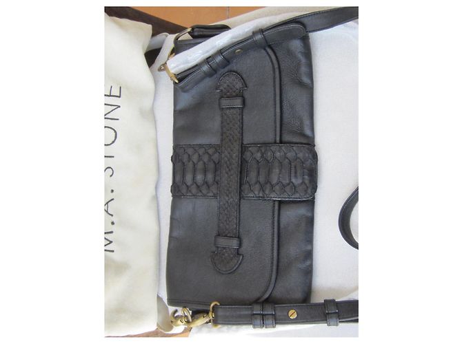 Autre Marque Borsa M.A.STONE Overhand in rettile nero lucido 30 cm - vista 3