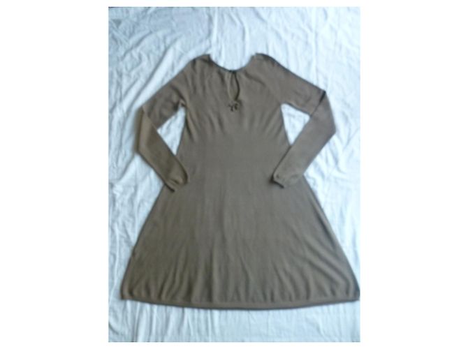 Twin Set abito midi in pura seta e viscosa Taupe - vista 7