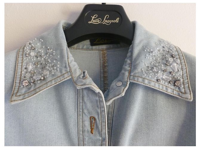 Luisa Spagnoli Giacca in denim decorato con cristalli Blu chiaro - vista 6