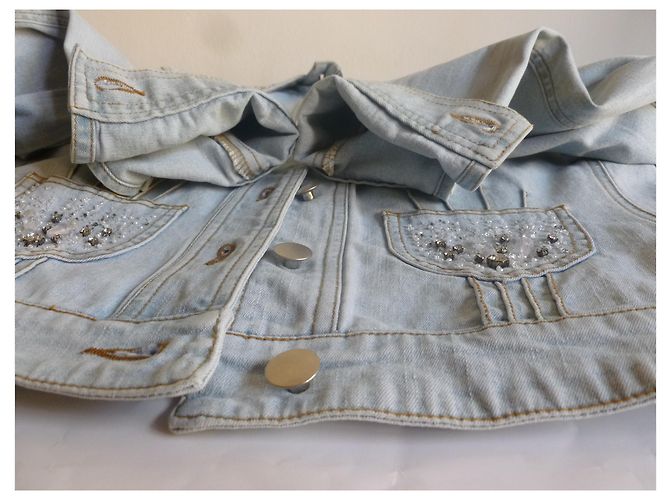 Luisa Spagnoli Giacca in denim decorato con cristalli Blu chiaro - vista 11