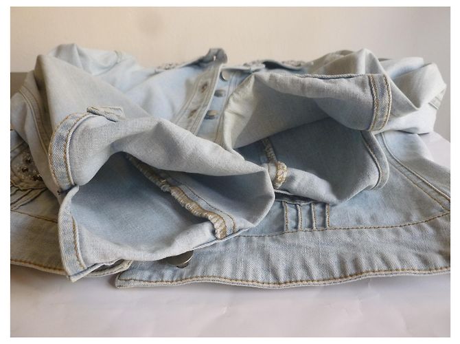 Luisa Spagnoli Giacca in denim decorato con cristalli Blu chiaro - vista 12
