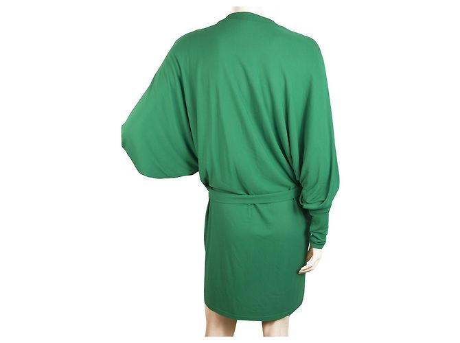 Balmain Green Criss Cross Deep V Neckline Dolman Sleeve Mini Length Dress 36 - view 2