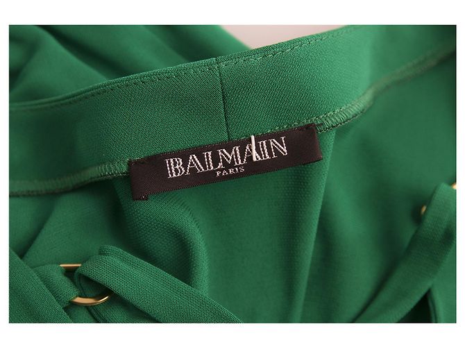 Balmain Green Criss Cross Deep V Neckline Dolman Sleeve Mini Length Dress 36 - view 3