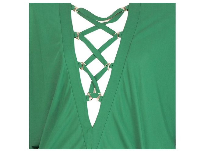 Balmain Green Criss Cross Deep V Neckline Dolman Sleeve Mini Length Dress 36 - view 5