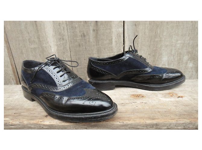 Scarpe Oxford Burberry blu notte scamosciate e vernice 39 Blu scuro - vista 4