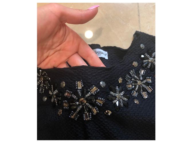 Blusa Dolce & Gabbana de algodón negro con gemas - vista 7
