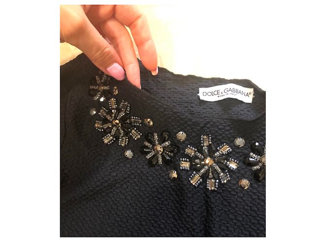 Blusa Dolce & Gabbana de algodón negro con gemas - vista 9