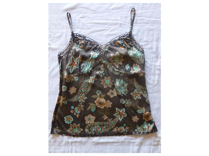 Top de seda Luisa Spagnoli con lentejuelas marrón Castaño Multicolor - vista 2