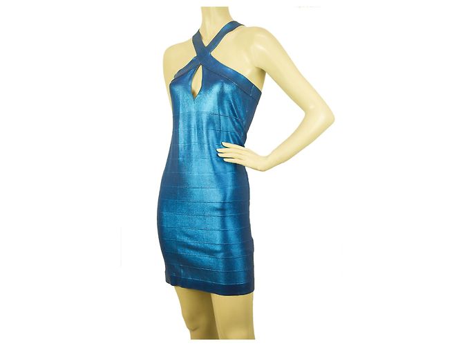 PINKO Blue Stretch Bodycon Mini Länge Viskose Elastan Ärmelloses Kleid Gr. M. Blau - Ansicht 3