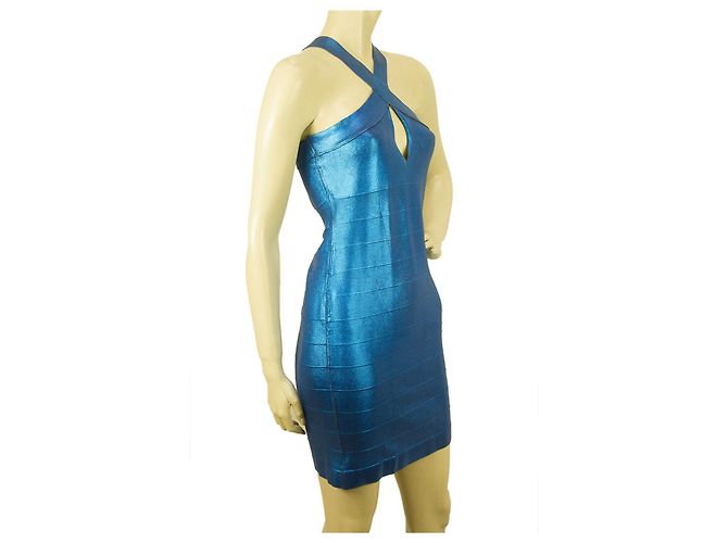 PINKO Blue Stretch Bodycon Mini Länge Viskose Elastan Ärmelloses Kleid Gr. M. Blau - Ansicht 4