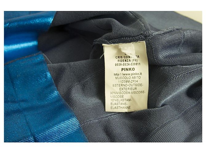 PINKO Blue Stretch Bodycon Mini Länge Viskose Elastan Ärmelloses Kleid Gr. M. Blau - Ansicht 6