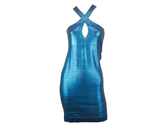 PINKO Blue Stretch Bodycon Mini Länge Viskose Elastan Ärmelloses Kleid Gr. M. Blau - Ansicht 7