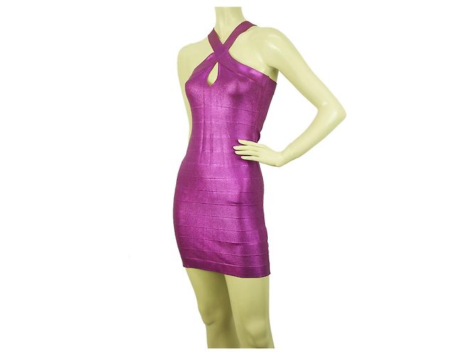 PINKO Abito smanicato in viscosa elastan mini lunghezza aderente viola elasticizzato tg S Porpora - vista 3