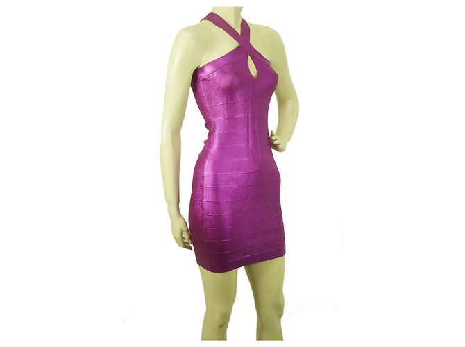 PINKO Abito smanicato in viscosa elastan mini lunghezza aderente viola elasticizzato tg S Porpora - vista 4