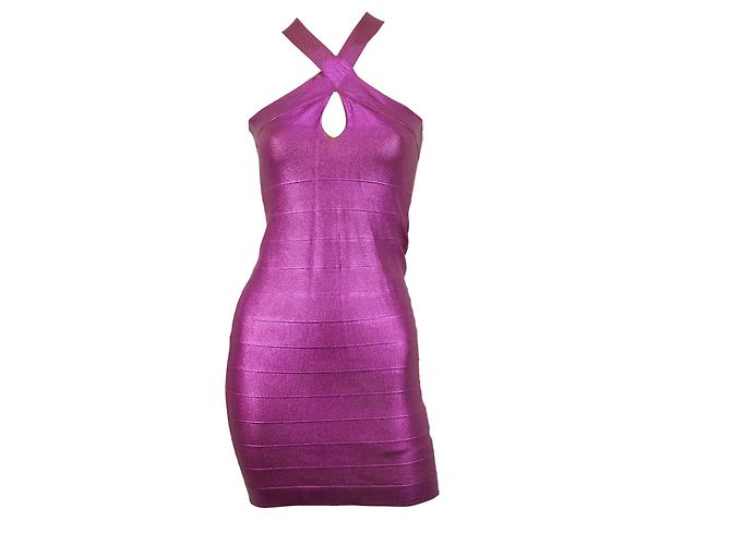 PINKO Abito smanicato in viscosa elastan mini lunghezza aderente viola elasticizzato tg S Porpora - vista 7