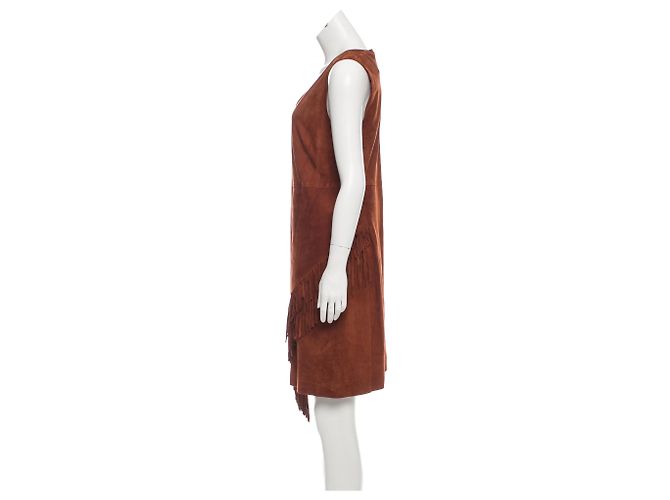 Diane Von Furstenberg Jenn Fringe Wildlederkleid Braun Cognac - Ansicht 4