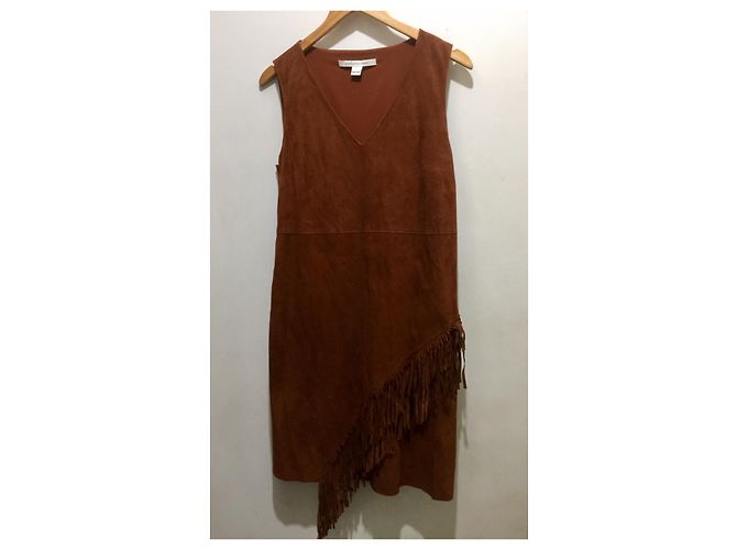 Diane Von Furstenberg Jenn Fringe Wildlederkleid Braun Cognac - Ansicht 6
