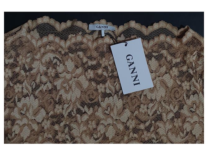 Top de encaje Ganni Flynn marrón beige Castaño - vista 2