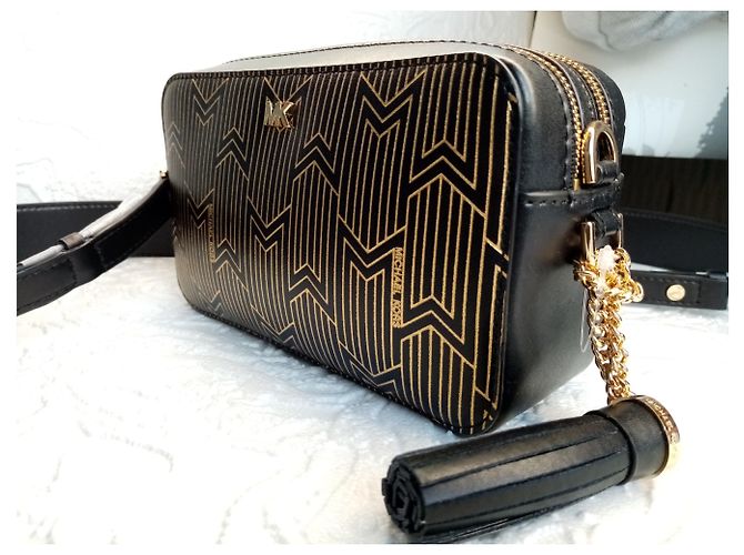 Borsa Michael Kors in pelle nera con monogramma dorato Nero - vista 2