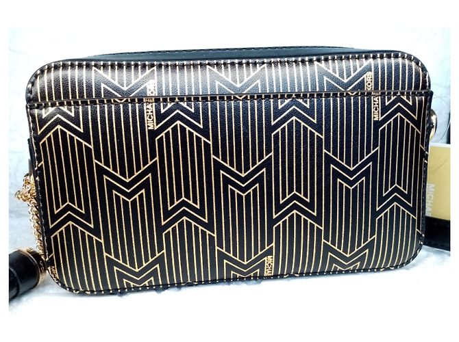 Borsa Michael Kors in pelle nera con monogramma dorato Nero - vista 3