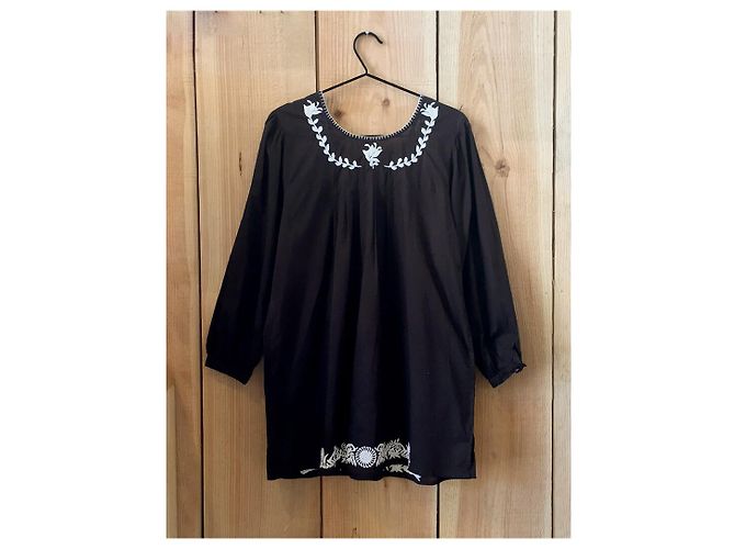 Autre Marque EDY Tunika Kleid aus schwarzer Baumwollpopeline mit Puffärmeln - Ansicht 3