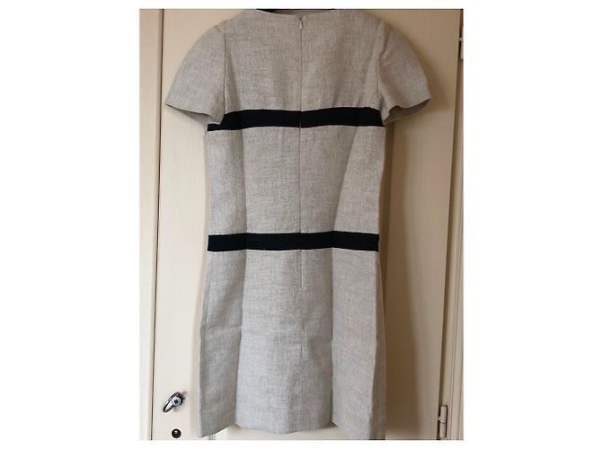 Autre Marque Vestido Edouard Achour Paris Beige Algodón Lino - vista 3