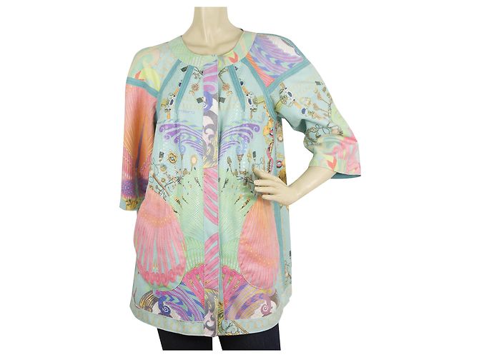 Just Cavalli Cardigan lungo foderato a due lati floreale turchese di classe Cavalli Class 40 - vista 2