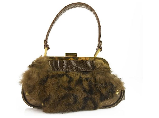 Autre Marque DESMO Borsa in vera pelliccia con pelle lucida metallizzata bronzo lucida Marrone - vista 2