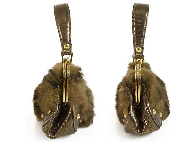 Autre Marque DESMO Borsa in vera pelliccia con pelle lucida metallizzata bronzo lucida Marrone - vista 3