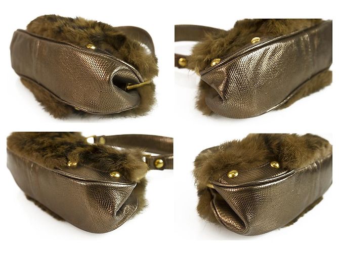 Autre Marque DESMO Borsa in vera pelliccia con pelle lucida metallizzata bronzo lucida Marrone - vista 4