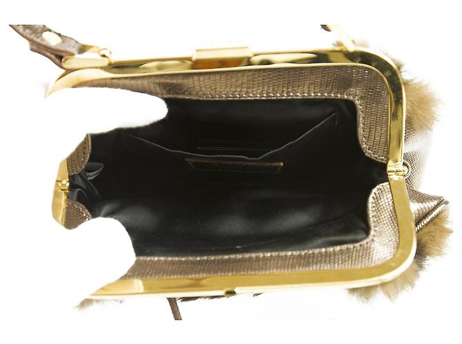 Autre Marque DESMO Borsa in vera pelliccia con pelle lucida metallizzata bronzo lucida Marrone - vista 5