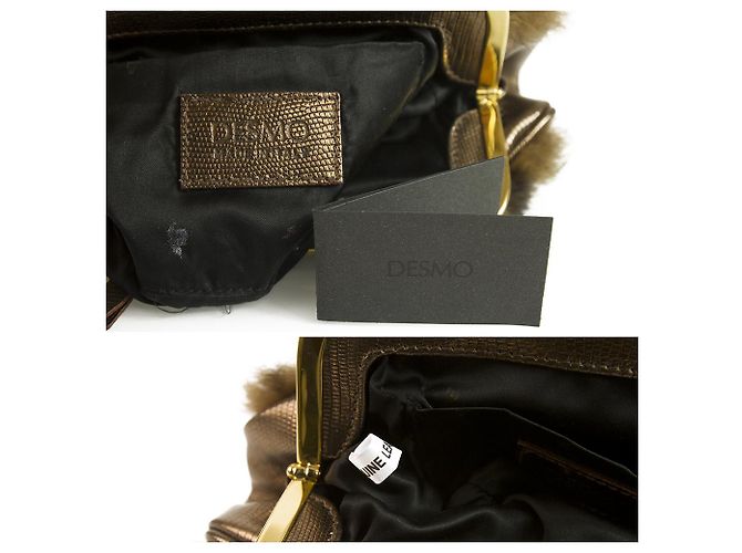 Autre Marque DESMO Borsa in vera pelliccia con pelle lucida metallizzata bronzo lucida Marrone - vista 6