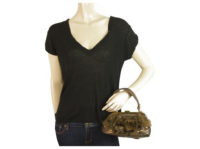 Autre Marque DESMO Borsa in vera pelliccia con pelle lucida metallizzata bronzo lucida Marrone - vista 7