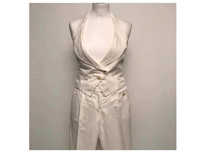Tailleur pantalon Pinko crème coton lin Écru - vue 4