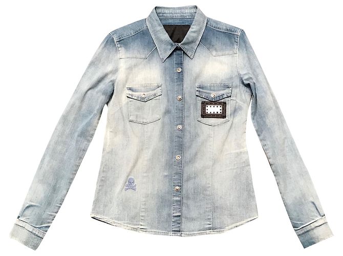 Camicia Philipp Plein in denim blu - vista 2