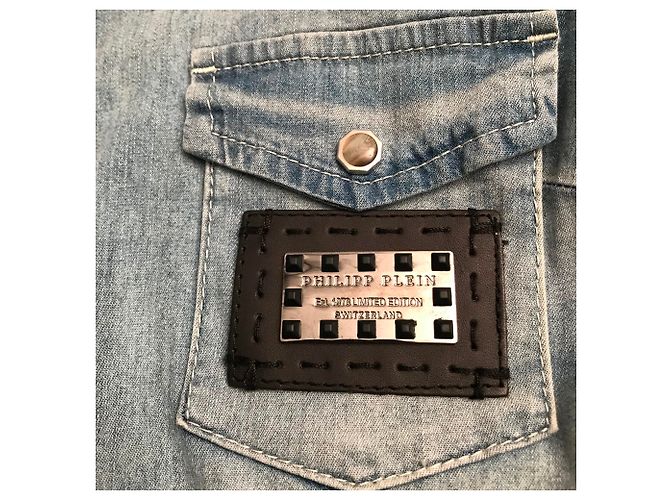 Camicia Philipp Plein in denim blu - vista 7