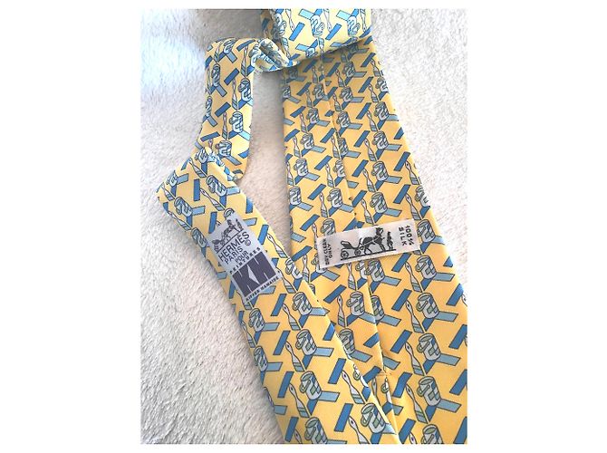 Hermès Laços Amarelo Azul claro - vista 4