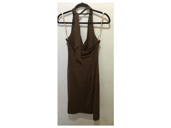 Vestido cuello halter Bcbg Max Azria marrón con lunares rosas Castaño - vista 2