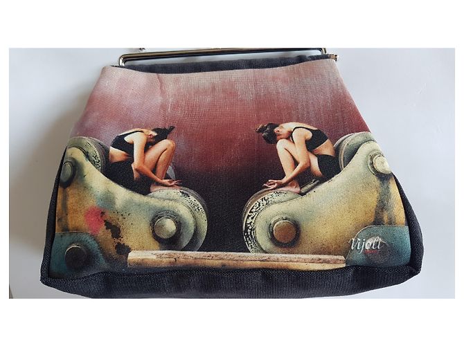 Autre Marque VIJOLI Borsa a tracolla in velluto nero con foto artistica Multicolore - vista 9
